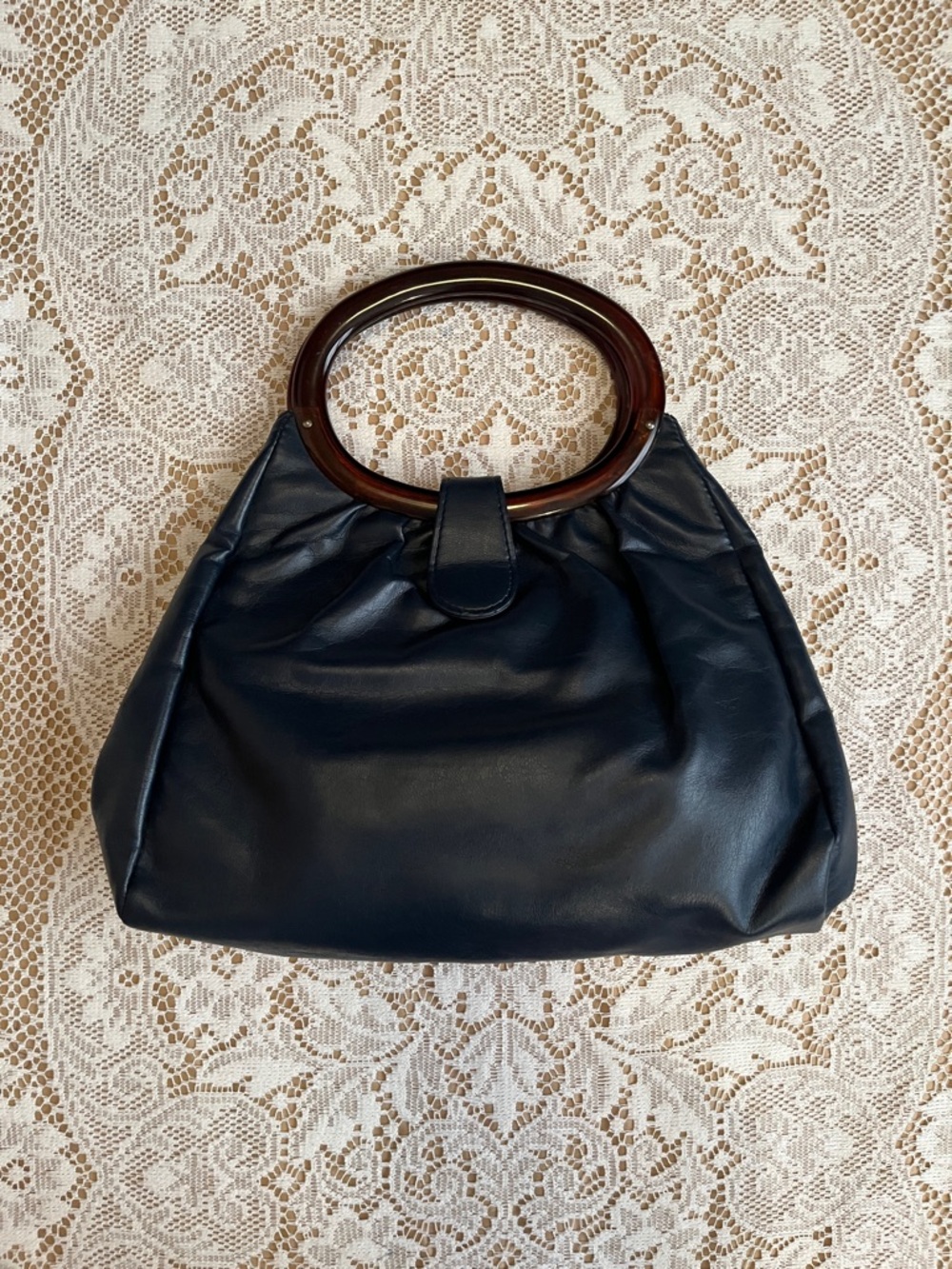 1970s/80s Tortoiseshell Acetate Handle Bag, Navy Blue, Medium
